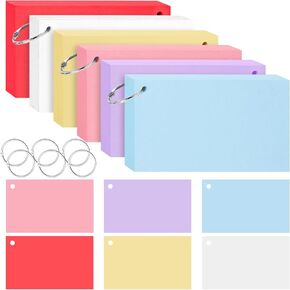 260PCS Colored Index Cards, 3x5 Blank Flash Cards with Rings Unruled Index Cards Notecards for School Learning Memory Recipe Game Cards