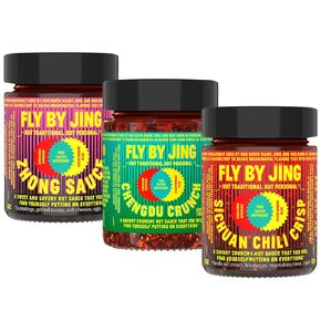 FLYBYJING Variety Pack w/Sichuan Chili Crisp, Zhong Sauce & Chengdu Crunch, All Natural & Vegan, Perfect Hot Sauce Gift for Foodies, 6oz (3 Pack) in Saudi Arabia