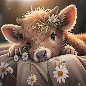 MOMDEDP Cow Diamond Art Kits for Adults, Highland Cow Diamond Painting Kits for Adults Beginners, DIY 5D Daisy Diamond Painting with Round Gem Art Kits for Adults for Home Wall Decor 12x12 Inch