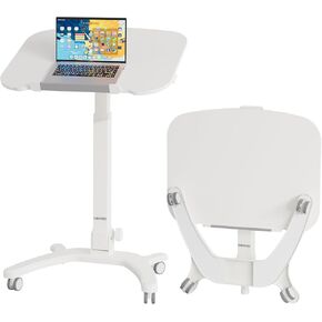 BONTEC 25.6" x 19.7" Foldable Standing Desk with Gas Spring Height Adjustment, Small Rolling Laptop Stand on Wheels, Portable Adjustable Standing Desk for Home, Office, Bedroom, and Medical Use