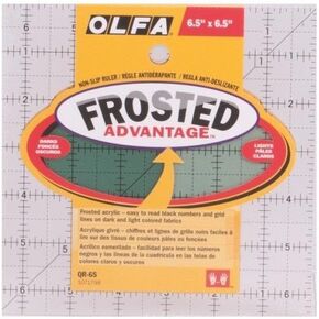 OLFA 6 1/2" x 6 1/2" Frosted Acrylic Ruler (QR-6S) - Non Slip Square 6.5x6.5 Inch Acrylic Ruler with Grid for Cutting Fabric, Sewing, Quilting, & Crafts