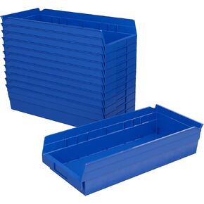 Akro-Mils 30158 Plastic Shelf Bins, Heavy Duty Storage Bins for Garage, Closet, and Drawer Organization, 18-Inch x 8-Inch x 4-Inch, Green, 12-Pack