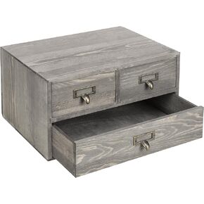 MyGift Rustic Gray Solid Wood Office Supplies Desk Organizer with 3 Pull Out Drawers and Metal Label Holder