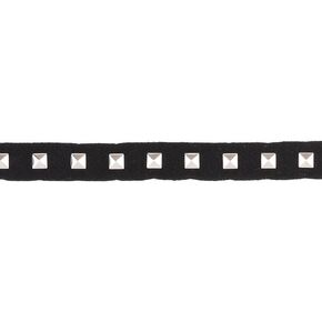 Trims by the Yard 5 Yards of Arabella 3/4" Wide Silver Square Studded Tape Trim, Black