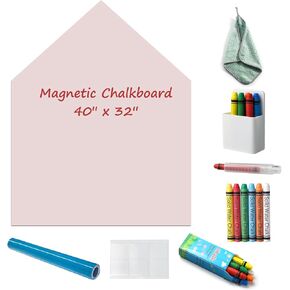 Magnetic Chalkboard Wall Decal 40"x32" - Upgraded Adhesive, Includes Wipe Cloth, Chalk Holder, 6 Dust-Free Chalks, Peel and Stick Blackboard for Kids Playroom, School, Home Decor -Pink