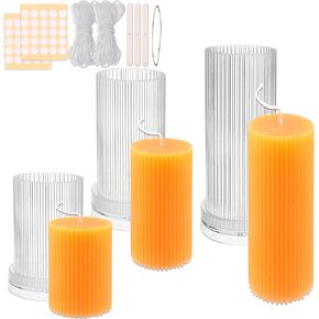 MILIVIXAY 3PCS Stripe Pillar Candle Molds - Plastic Candle Molds for Candle Making-Candle Making Molds-60 ft. of Wick, 50pcs Wick Stickers, 3pcs Wick Holders and 1pc Iron Wire Included as a Gift.