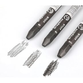 Graphite Sticks for Drawing- Water Soluble -Soft 4B 6B 10B, Artist Graphite Sticks Pencil Set for Sketching, Shading, Pack of 3 Pcs