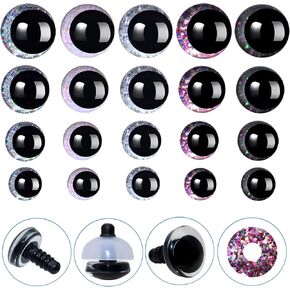 80Pcs 3D Glitter Safety Eyes and Washers - Thalinfayi 14/16/18/20mm Glitter Moon Crochet Amigurumi Eyes Strabismus Safety Eyes for Amigurumi, Crafts, Crochet Doll DIY Making or Replace Supplies