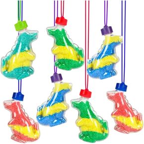 ArtCreativity Dinosaur Sand Art Bottle Necklaces, Pack of 12, Sand Art Craft Kit with Shaped Bottles, Craft Party Supplies and Party Favors for Kids - Sand Sold Separately (Dinosaur) in Kuwait