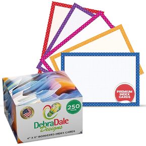 Debra Dale Designs "Dotted Delights" 250-Box 4"x6" Blank Index Cards - Premium 140# Cardstock with Dot Borders