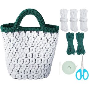 BEUNITONE DIY Macrame Bag Kit for Adults Beginners DIY Macrame Flower Tote Bag Boho White Green DIY Handmade Bag Kit Crochet Shoulder Bags with Step-by-Step Instruction for Christmas Birthday
