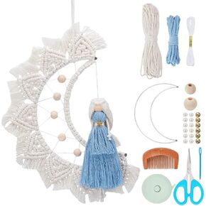 WEBEEDY DIY Macrame Moon Doll Kit Handmade Macrame Kit with Step-by-Step Video Instructions for Adults Beginner,Moon Doll Wall Hanging Ornaments for Home Christmas Decor Gift,9.84x11.81