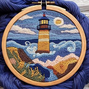 Generic DIY Punch Needle Kit - Lighthouse Embroidery - 20x20cm - All Ages - Modern Style - Cross Stitch - Non-Foldable
