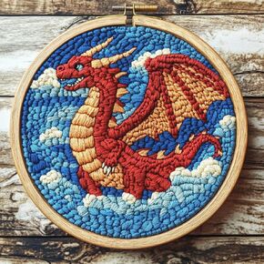 DIY Punch Needle Kits for Beginners Cartoon Red Dragon with Hoop Embroidery Punch Needle Starter Craft Set Easy for Adults and Children Festival Gift and Decoration 20x20cm-4