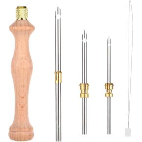 5Pack Punch Needle Kits 4mm-2.5mm-1.5mm Metal Tubes Wooden Punch Needle Tool with Punch Needle Threader, Adjustable Punch Needle Set for Adults Beginner