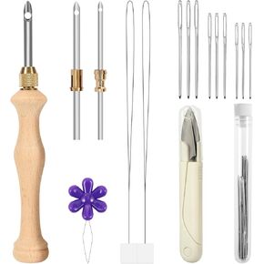 JSRQT Punch Needle Tool Set,Punch Needle Starter Kit,Adjustable Wooden Needle Punch,Rug Hooking Beginner Kit for Adults Beginner Embroidery