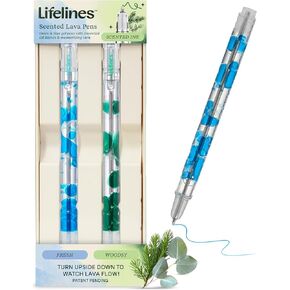 Lifelines Scented Lava Gel Pen Set, 2-Pack (Blue & Green) - 0.7mm Colored Gel Pens Infused with Scented Essential Oil Blends & Mesmerizing Lava - School Supplies for College Kids & Adults