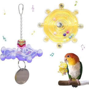 Bird Cage Toys Parakeet, Colorful Interactive Spinner Rattle Parrot Toy, Wall Hanging Small Bird Chewing Toy, Bird Nest Enrichment Toy Accessories for African Grey, Macaws, Budgerigar, Cockatiel(2pcs)