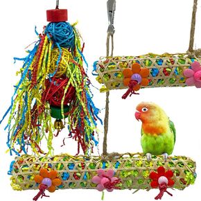 3 PCS Bird Chewing Toys Foraging Shredder Toy Parrot Cage Bird Loofah Hanging Toyfor Small Medium Parrots, Conures, Cockatiel, Budgies, Lovebird Parrotlet, and Bird Cage Accessorie