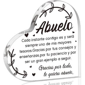 Yopyame Spanish Grandpa Acrylic Gifts - Regalos para Abuelo Heart Acrylic Plaque Ideas Keepsake Paperweights for Grandpa in Spanish Father's Day Christmas Gifts for Grandpa from Granddaughter Grandson