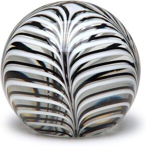 Cá d'Oro Ball Glass Paperweight Black and White Feather Pattern Hand Blown Murano-Style Art Glass