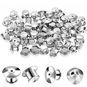 50PCS Pin Backs Locking Silver Metal Locking Pin Backs with Clasps, Secure Pin Backings Replacement for Enamel Pins, DIY Crafts, and Lapel Pins