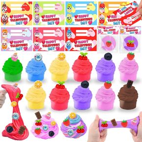 28 Pack Prefilled DIY Butter Slime Kit with 7 Colors & Fruit Charms, Includes 28 Greeting Cards - Classroom Exchange, School Prizes, Valentines Party Favors, Stress Relief Sensory Toys for Kids