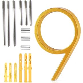 Premium 5" Floating Zinc Alloy House Numbers - Gold & Silver Starry Shine Finish, 304 Stainless Steel Screws, Long & Short Options, Unique Floating Shadow Design (Gold Galaxy, Number 9)