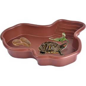 Petmolico Turtle Pond Large Reptile Water Bowl Reptile Water Dish for Turtle, Gecko, Snake, Lizards, Bearded Dragon Water Bowl(Brown)