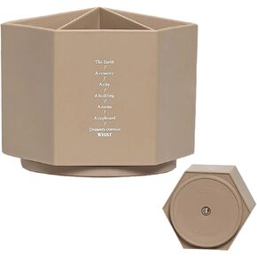 Gullor Spinning Desktop Stationery Organizer Decorative Plastic Rotating Pen and Pencil Cup 6 Compartment Desk and Table Top Office Supplies, Khaki