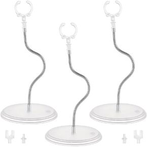 FINGERINSPIRE 3 Pack Action Figure Stand Clear Plastic Round Base with Silver Metal Flexible Snake Bone Support Action Figures Model Display Holder Compatible with HG RG SHF 1/144 Figures