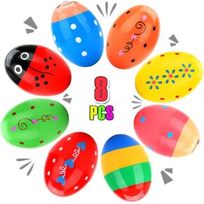SUPREME XMAS Easter Basket Stuffers, 8 Pack Wooden Percussion Musical Egg Shakers Maracas for Toddlers Boys Girls Kids Easter Eggs Gifts Party Favors Decorations Montessori Sound Toys