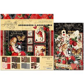 Graphic 45 Curiouser & Curiouser Decorative Papers - 8x8 Paper Pack and Ephemera Die-Cuts