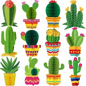 Zonon 12 Pcs Cactus Party Decorations Cinco De Mayo Honeycomb Table Centerpieces Mexico Garland Cutouts for Fiesta Baby Shower Favor Cactus Theme Classroom Birthday Mexican Party Decoration Supplies