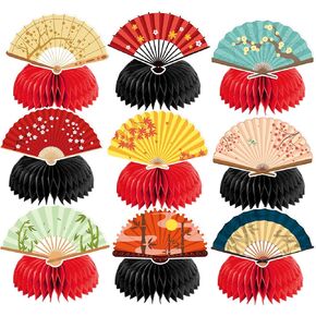 9 Pcs Folding Fans Honeycomb Centerpieces Japanese Folding Fans Birthday Centerpiece Decorations Folding Fans Table Decorations for Folding Fans Party Decorations Party Supplies
