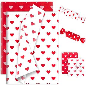 Whaline 100 Sheets Valentine's Day Tissue Paper Red White Heart Wrapping Paper Art Craft Paper for DIY Wedding Anniversary Birthday Party Decor