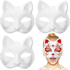 Toyvian 3 PCS Cat Face Mask White غير مصبوغ أقنعة نصف مقر من الورق أقنعة DIY الخاصة بك أقنعة هالوين ، كرنفال ، عيد الحب ، فئة الطلاء الحرفية