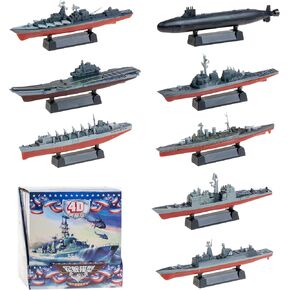 8 Pcs Warship Model Set - Battleship, Aircraft Carrier, Submarine, Cruiser & Aegis Destroyer - DIY Assembly and Painting Kit for Collectors & Hobbyists