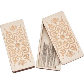 AHANDMAKER 2 pcs Wooden Needle Box Sewing Needle Storage Box Sewing Pins Organizer with Flower Print for Quilters, Sewers, Tailors, Antique White,5.5x2.36x0.3 Inch