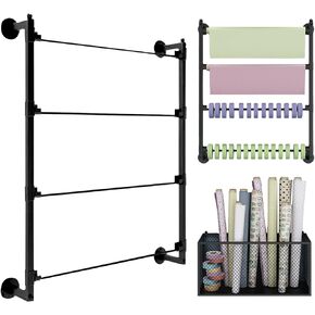 Wall Mounted Ribbon Holder Organizer Rack 5 Tier Metal Ribbon Rack Display Shelf Spool Holder Storage Organizer for Sewing Craft Tape Wreath Crochet Roll Cake Flower Store Wrapping Gift