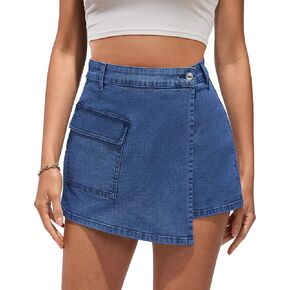 luvamia Denim Skorts for Woman Cargo Faux Wrap Jean Skort Skirts Stretchy High Waisted Skirt Shorts Country Concert Wear