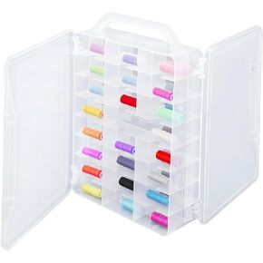 Double Sided Thread Box Storage, 46 Grids Clear Sewing Storage Box, Portable Organizer Case for Embroidery and Sewing Threads Embroidery Floss Crafts Small Toys