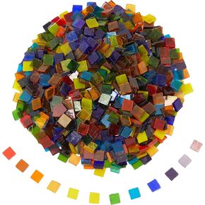 1000 Pieces of Square Mosaic Tiles for Crafts, Textured Stained Glass Pieces in 40 Assorted Colors for DIY Art Projects, Decorations, Coasters (0.4 x 0.1 Inches)