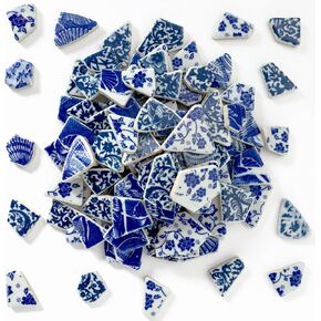 Broken Ceramic Tiles for Mosaic Craft Blue and White Porcelain China Pieces Shards Bulk Irregular Glazed Bathroom Stepping Stone Table Making Supplies 11x11 Inches in Saudi Arabia