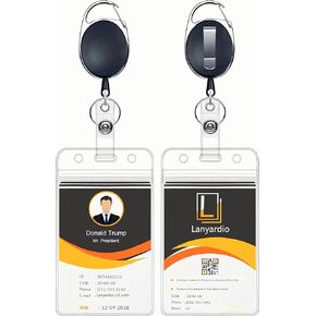 ID Badge Holder with Clip Badge Reel Retractable Heavy Duty Clear Id Card Vertical Lanyard Holder with Carabiner Badge Reel with 24 inches Pull Cord