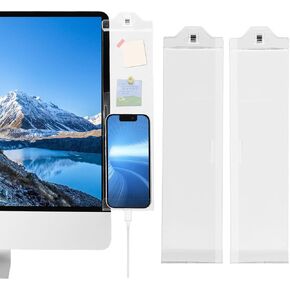 MEGREZ Office Desk Accessories 2pcs Monitor Memo Board with Phone Holder Multifunctional Message Board Transparent Computer Sticky Note Holder Side Panel for Office and Home Desktop Organization