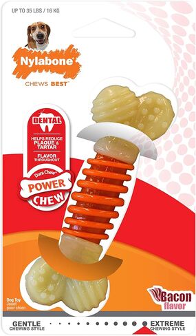 Nylabone PRO Action Dental Bone Power Chew Toy for Dogs, Dog Toys for Aggressive Chewers, Bacon Flavor, Medium - Up to 35 lbs, 1 Count in Saudi Arabia