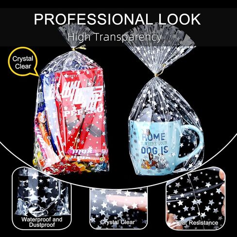 أكياس Gusset السفلية 50pcs 8x12 "Silver Star Clear Cellophane أكياس الأكياس البلاستيكية أكياس تشيلو أكياس علاج الأكياس بشكل كبير الحفلات in Kuwait