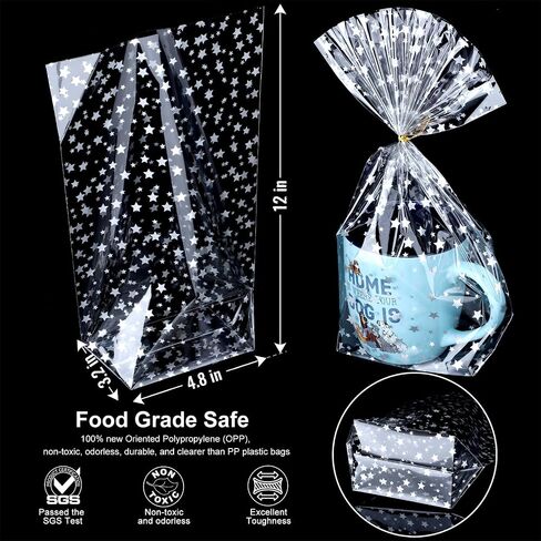 أكياس Gusset السفلية 50pcs 8x12 "Silver Star Clear Cellophane أكياس الأكياس البلاستيكية أكياس تشيلو أكياس علاج الأكياس بشكل كبير الحفلات in Kuwait
