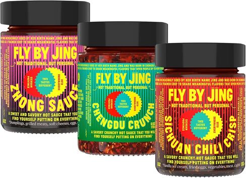 FLYBYJING Variety Pack w/Sichuan Chili Crisp, Zhong Sauce & Chengdu Crunch, All Natural & Vegan, Perfect Hot Sauce Gift for Foodies, 6oz (3 Pack) in Saudi Arabia